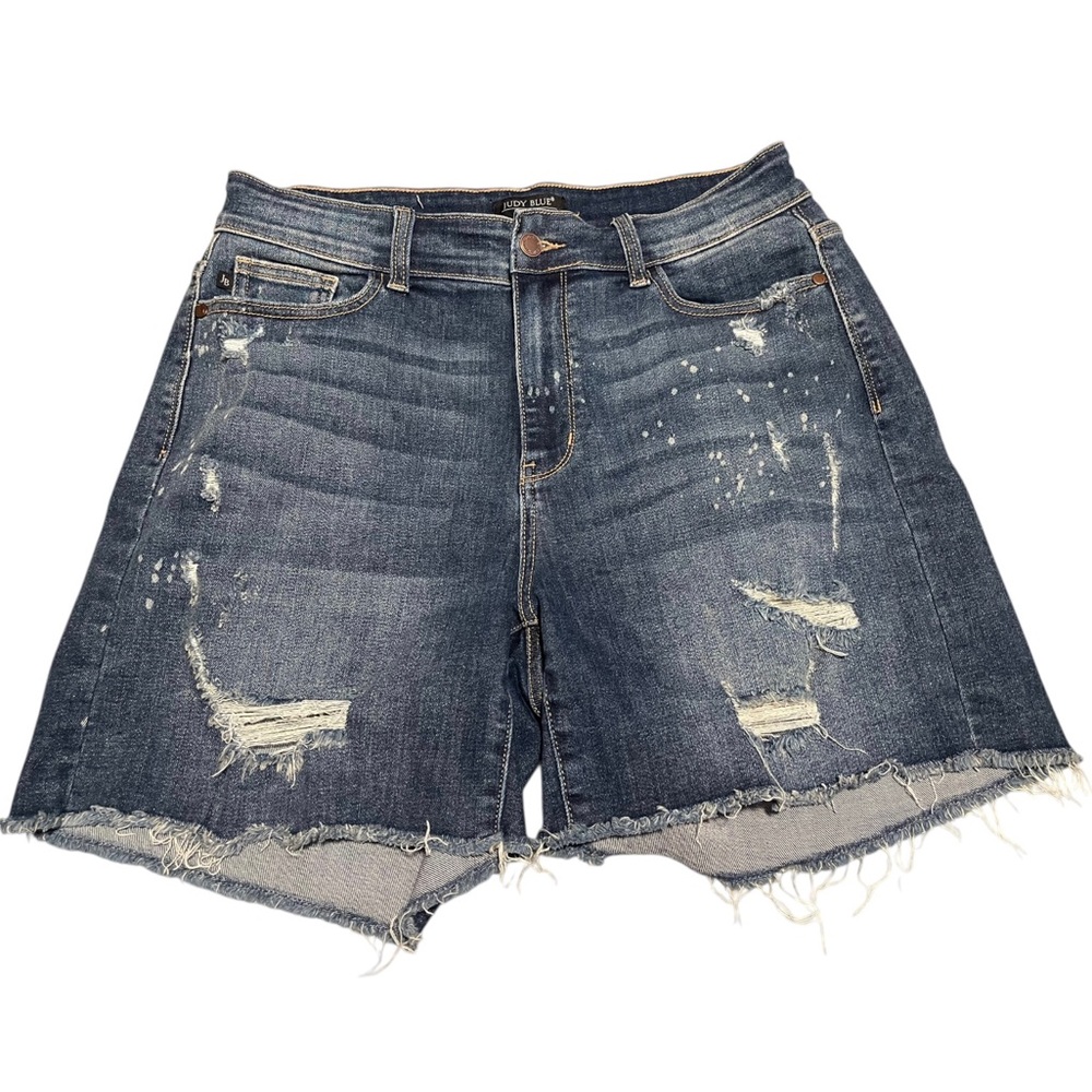 Judy Blue Distressed Bleach Splash Boyfriend Denim Shorts Size 1XL Stretch